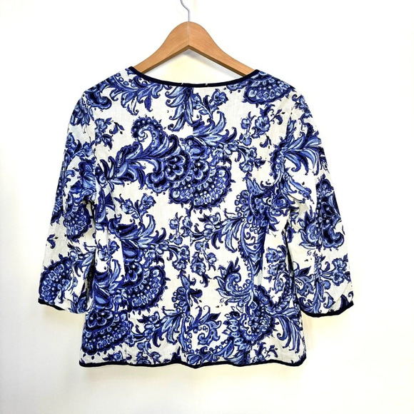 Coldwater Creek Reversible Eyelet Floral Open Front Jacket Navy/White 14 NWOT - Picture 2 of 10